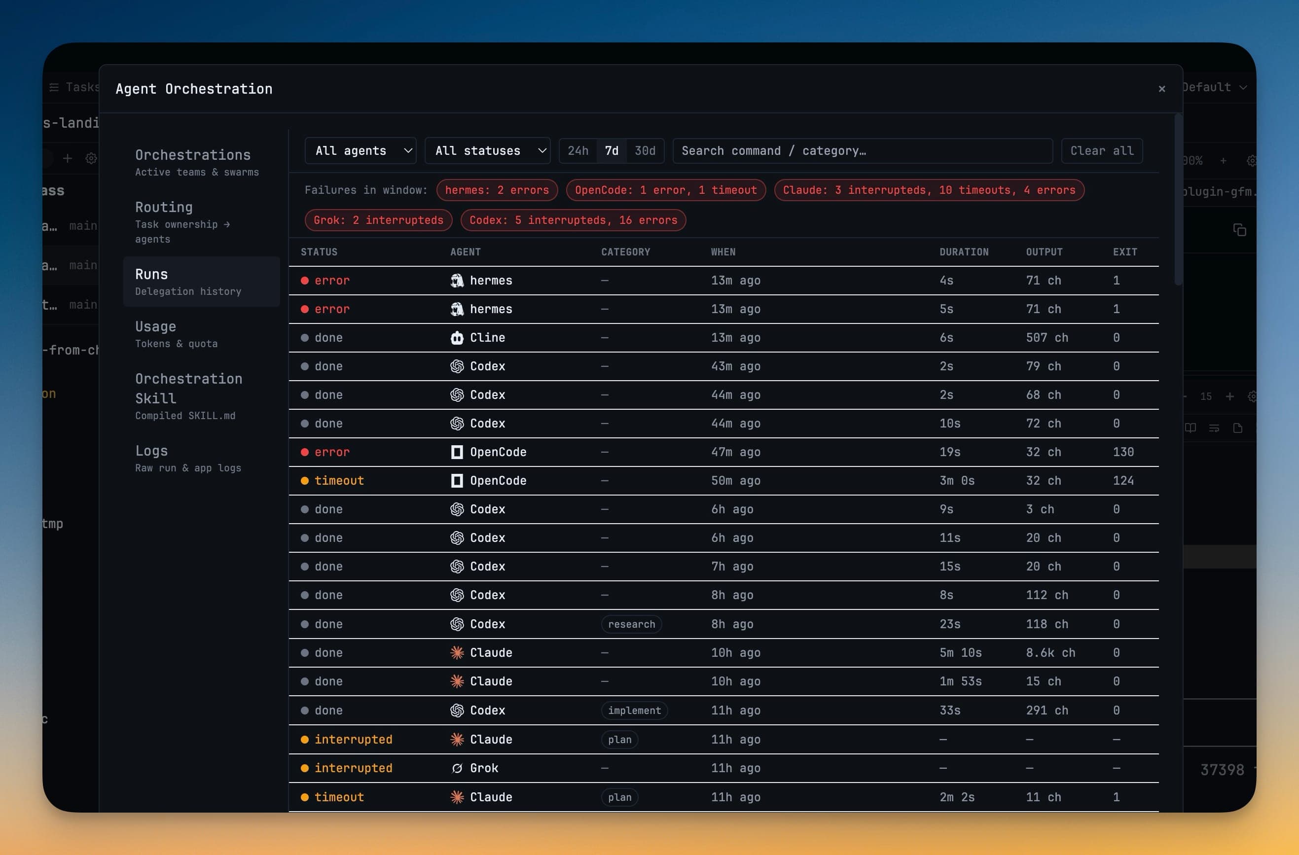 Agent team orchestration runs