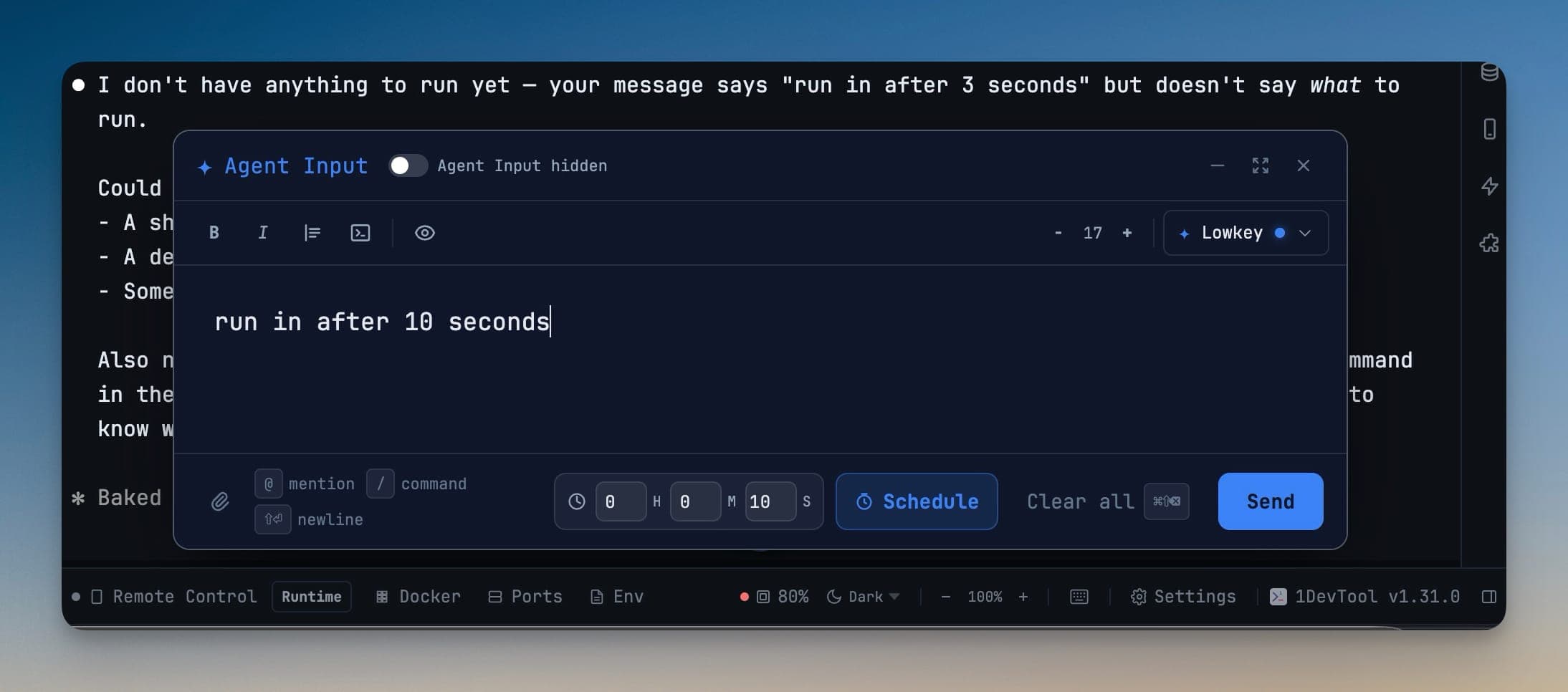 ตั้งเวลาพรอมป์ Agent Input ด้วยตัวจับเวลา