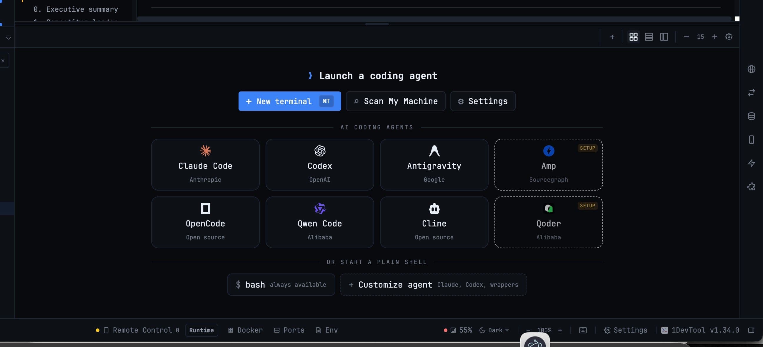 Launch a coding agent — the full agent lineup