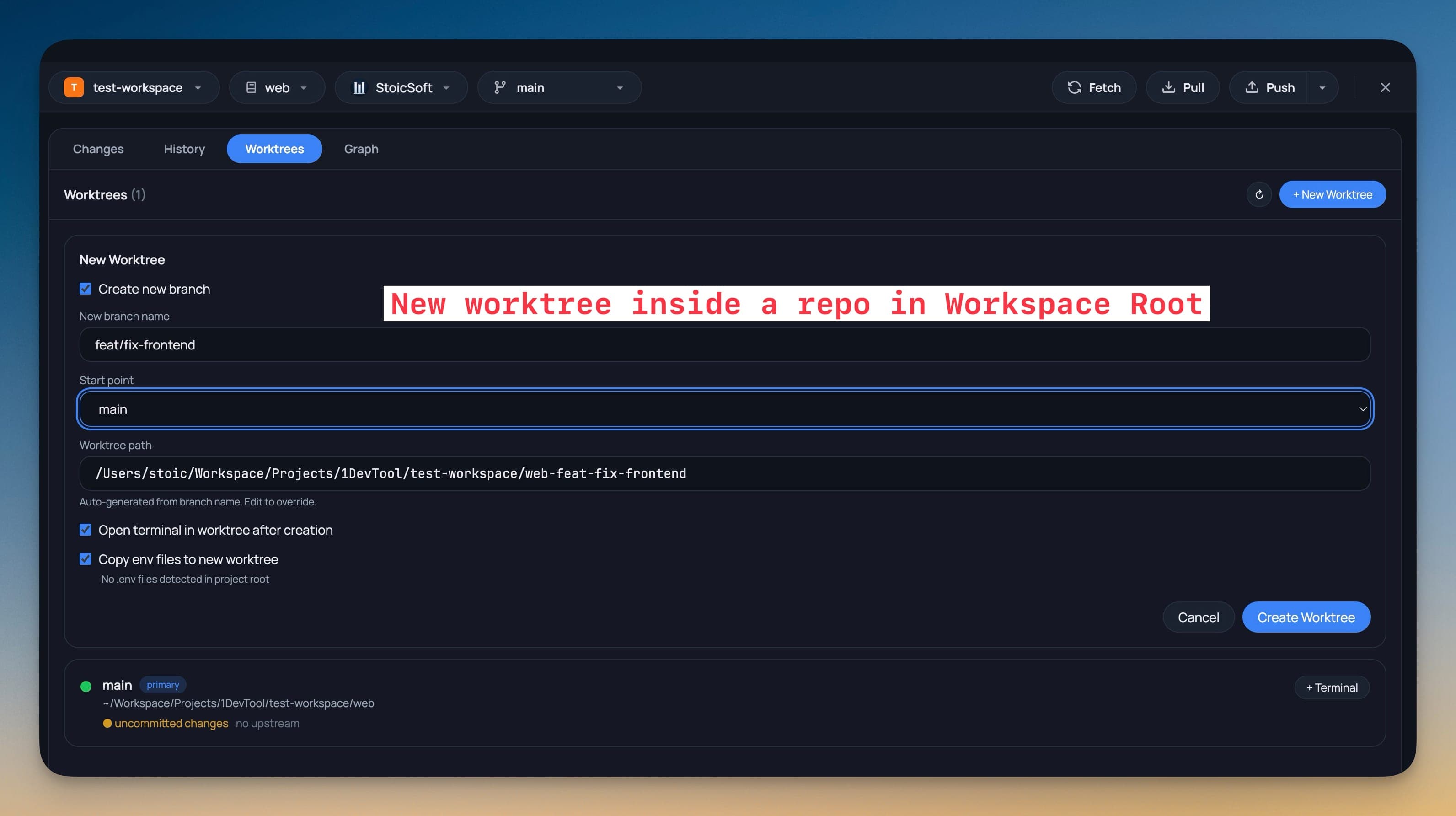Repositoriokohtaisen worktreen luominen