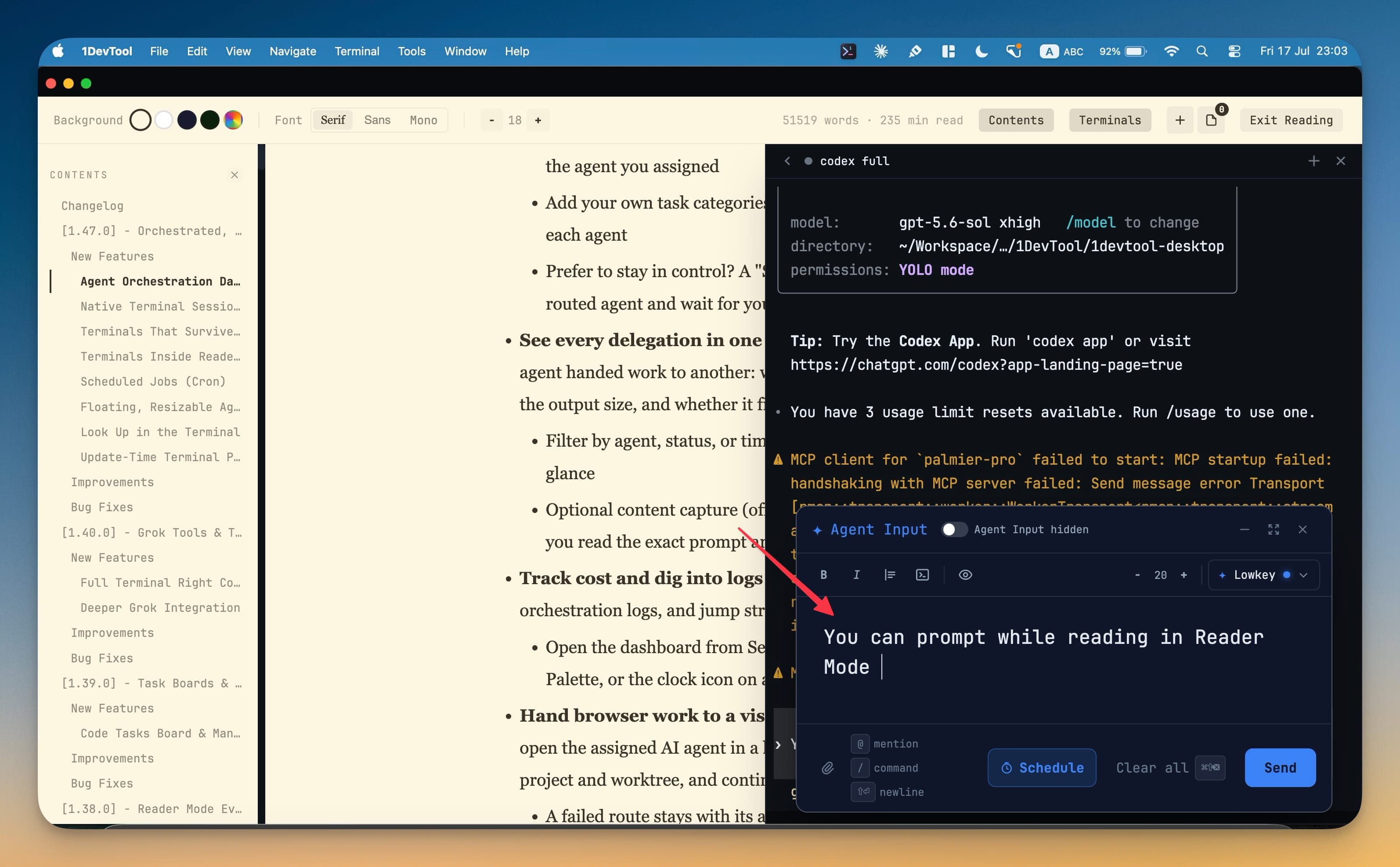 Mengirim prompt dari dalam Reader Mode