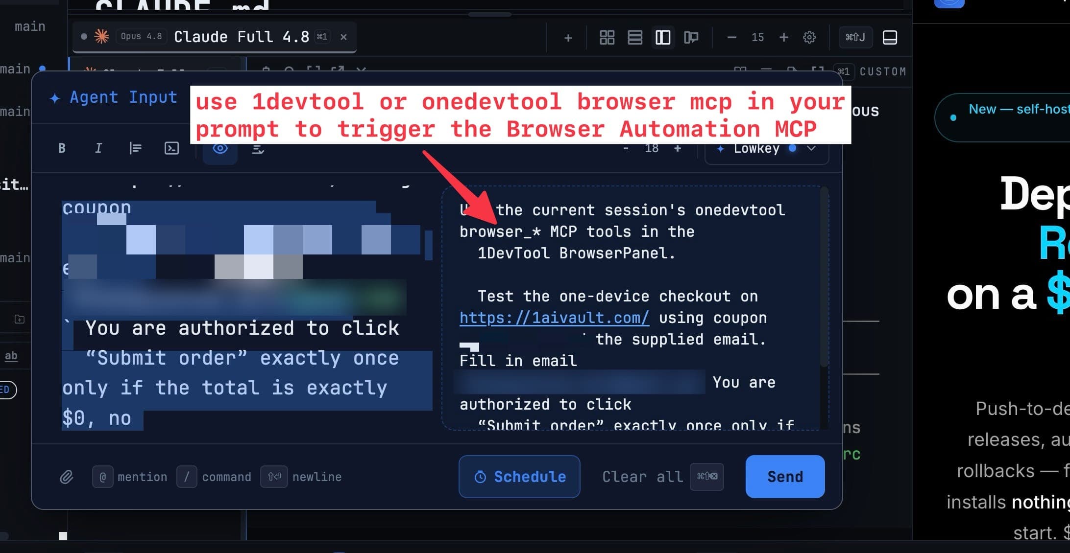 Agentti ohjattuna sovelluksen sisäiseen Browser-paneeliin
