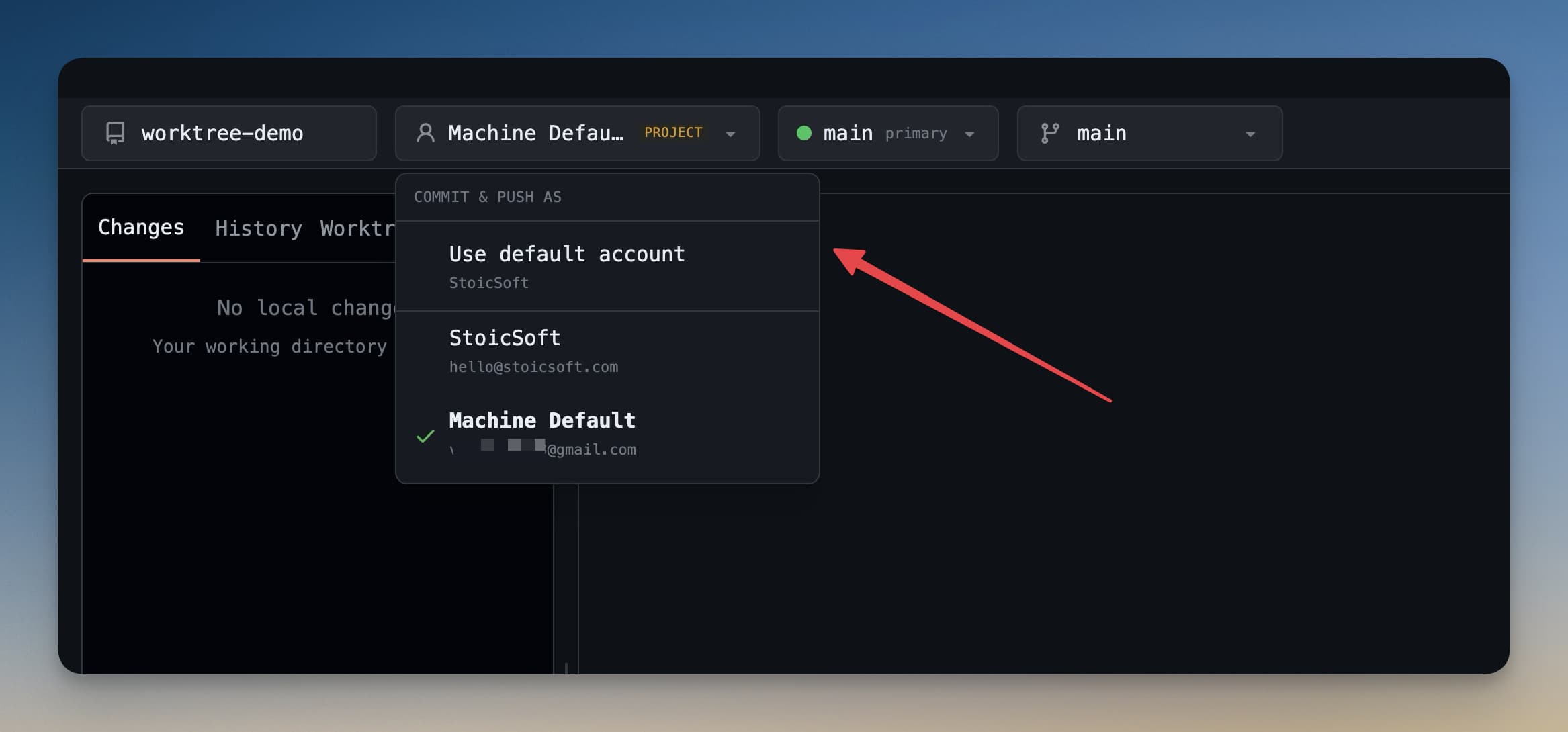 Select git account for repo
