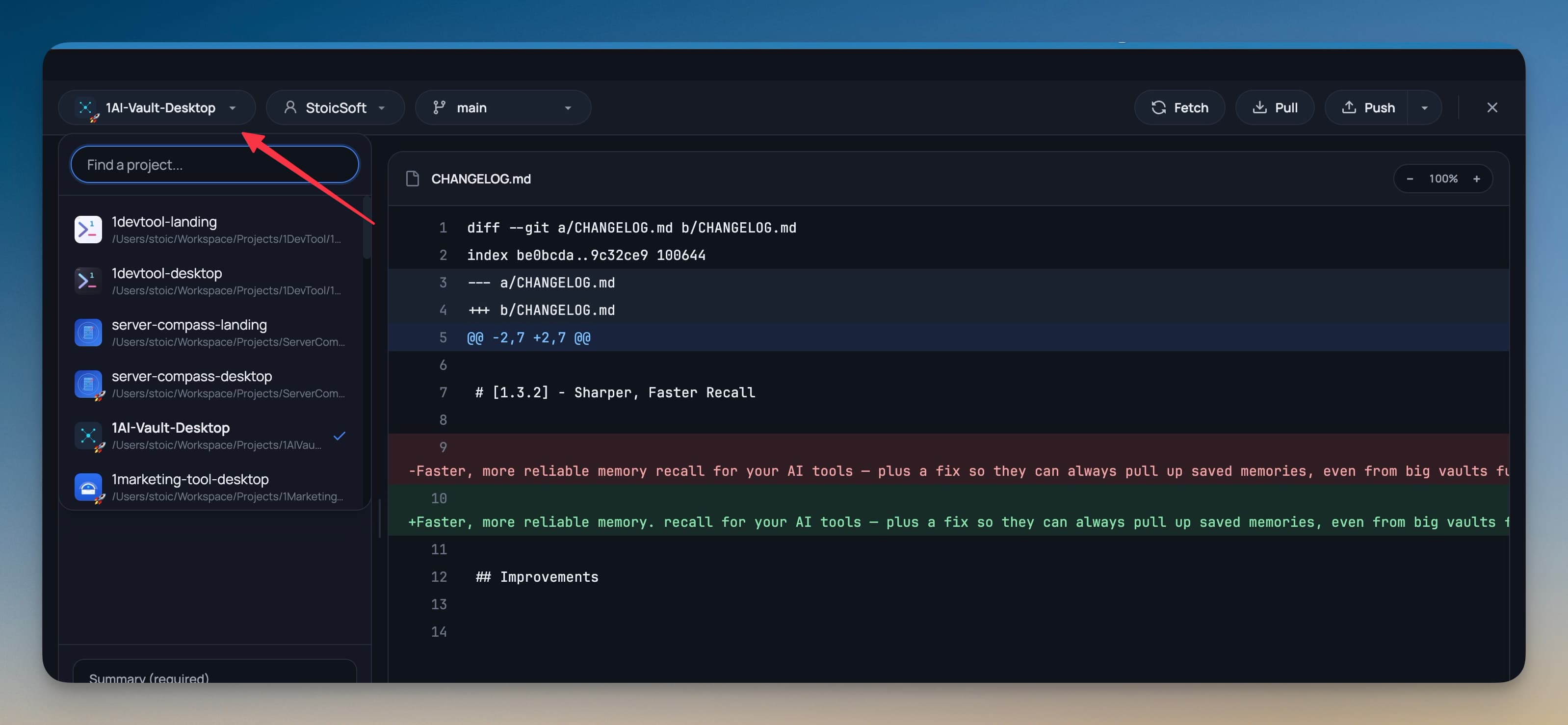 A Friendlier Git Client That Follows You Across Projects