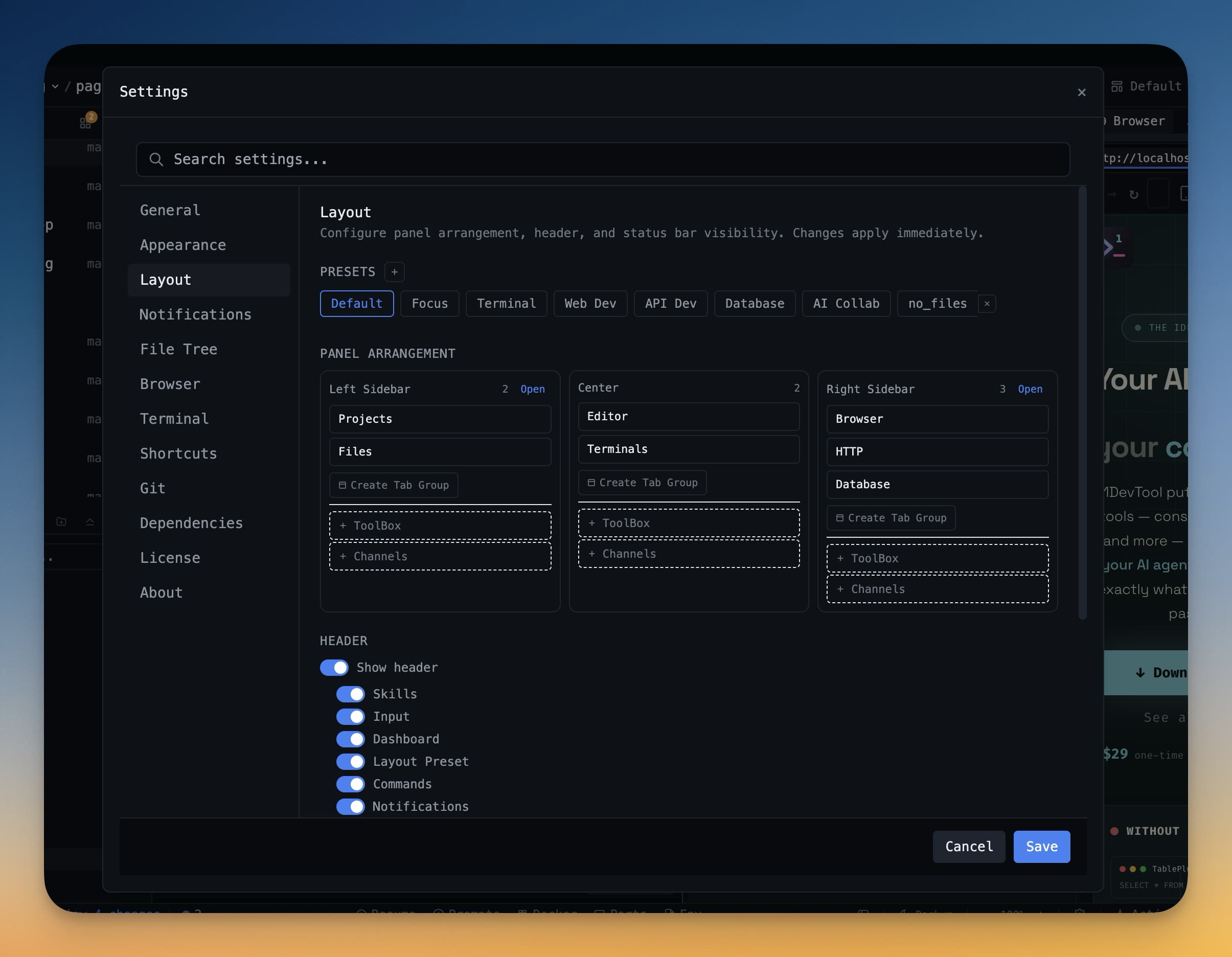 Workspace Layout Presets & Git Status Bar