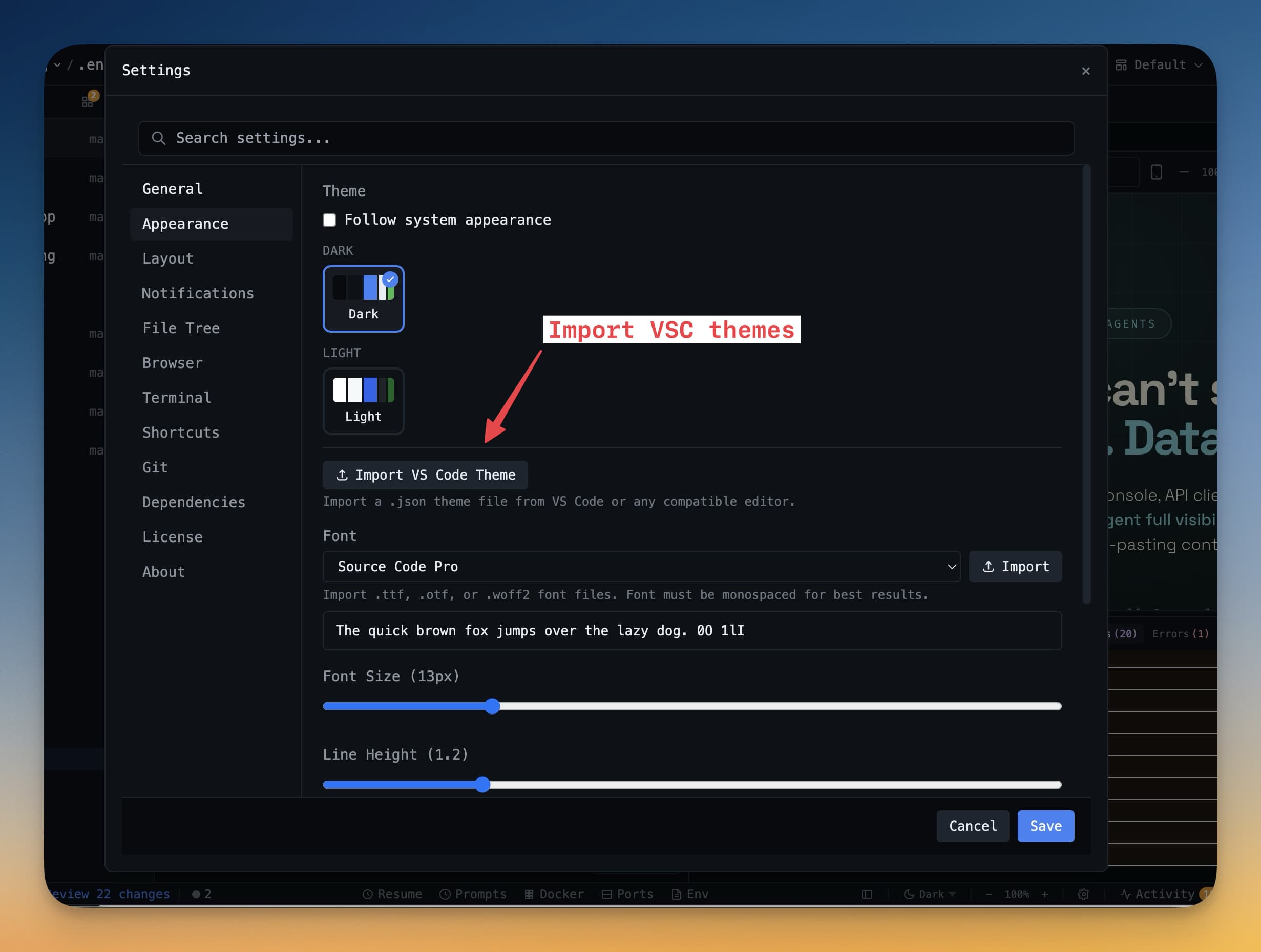 Import VS Code Themes & Resume AI Sessions in 1DevTool