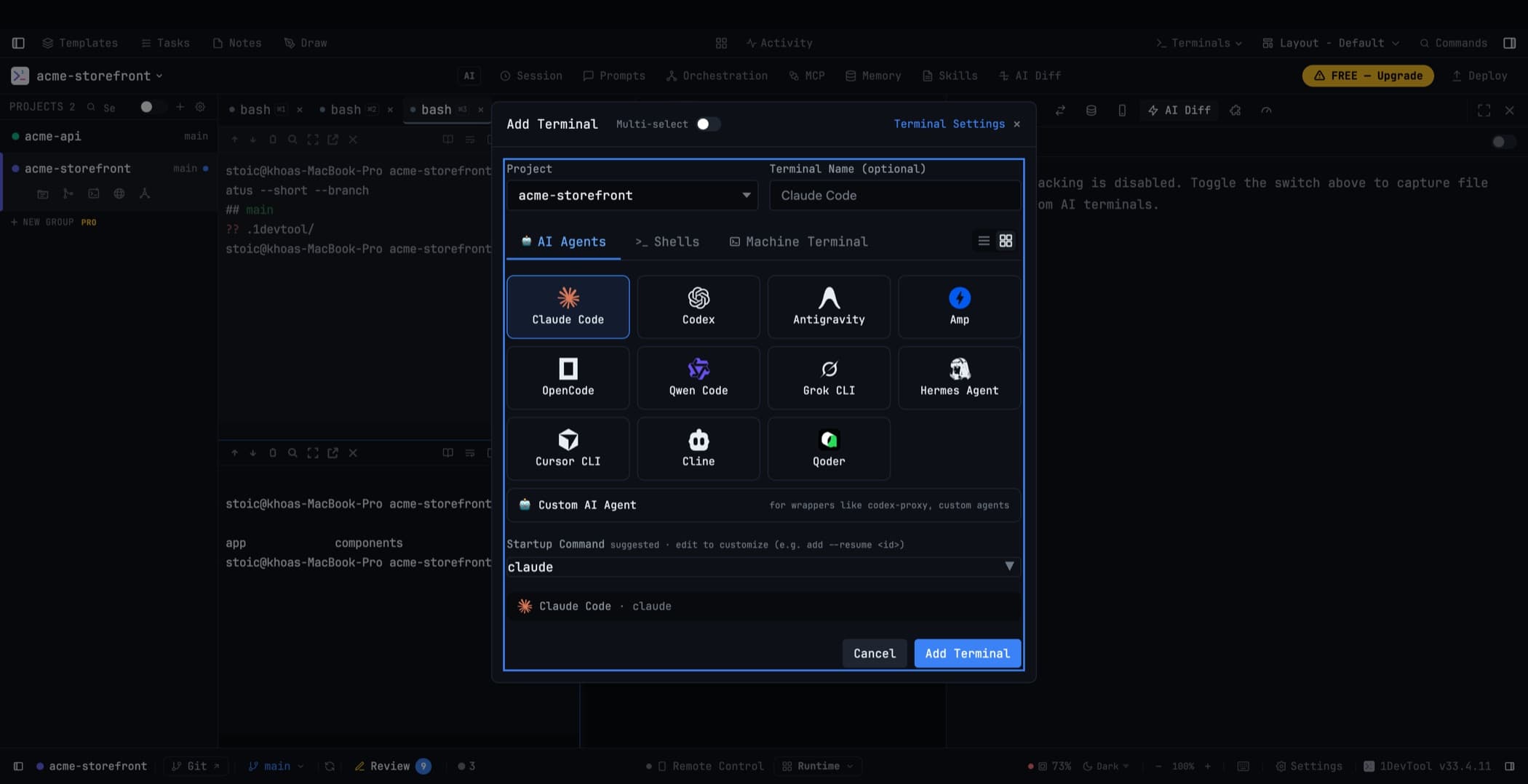 The Add Terminal dialog
