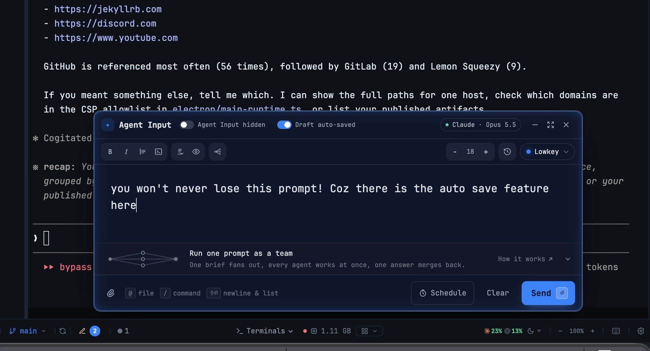 Never lose an unsent prompt: Agent Input drafts now auto-save