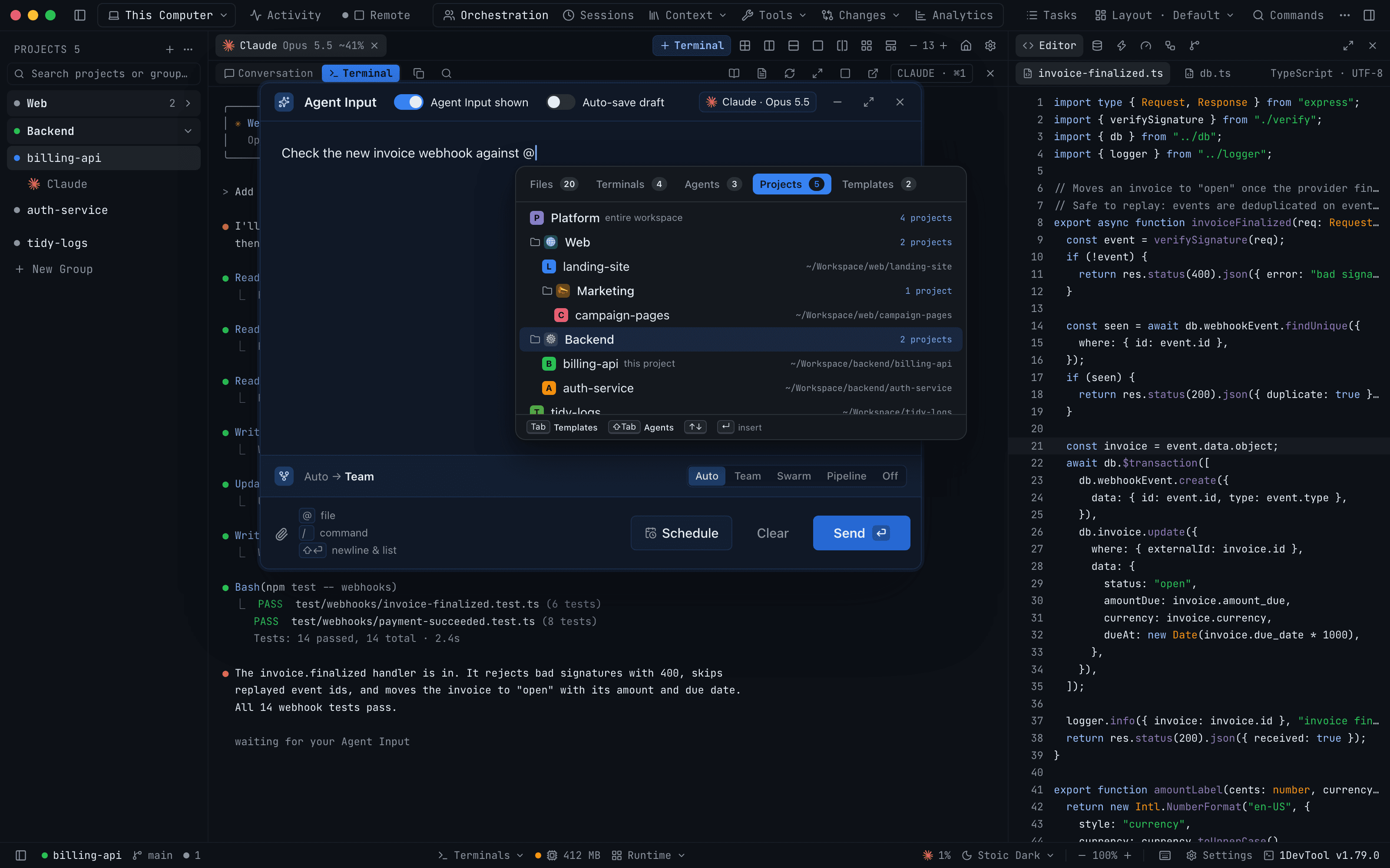 Mention any project, or a whole group, from Agent Input