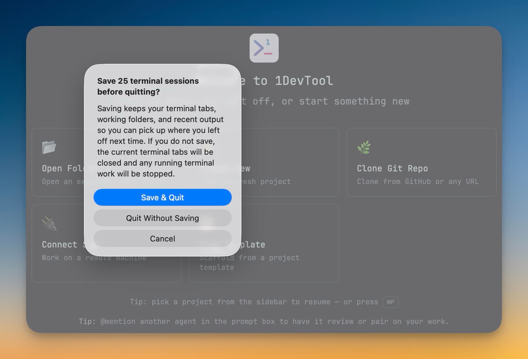 Save Your Terminal Sessions Before You Quit 1DevTool