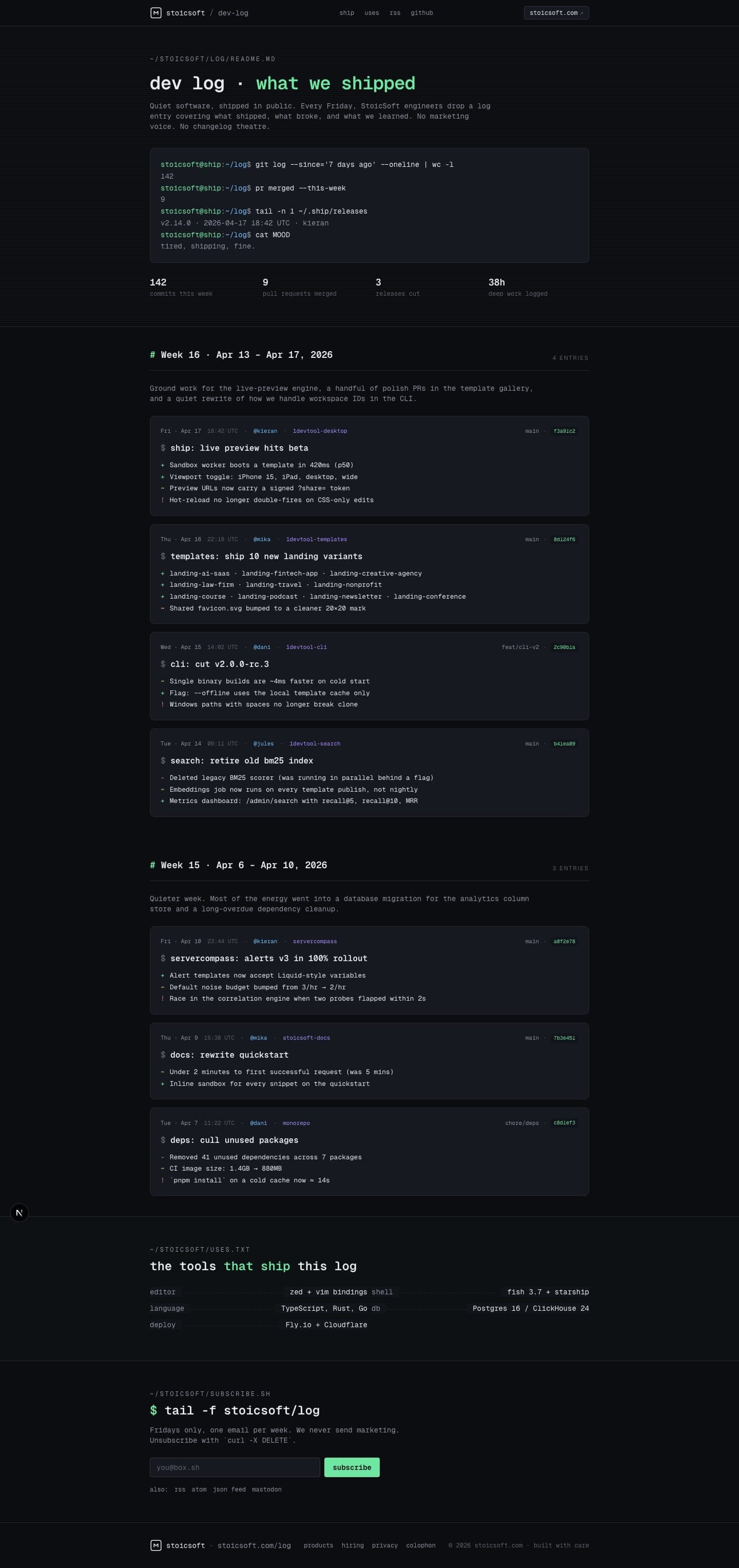 Changelog - Dev Log preview 1