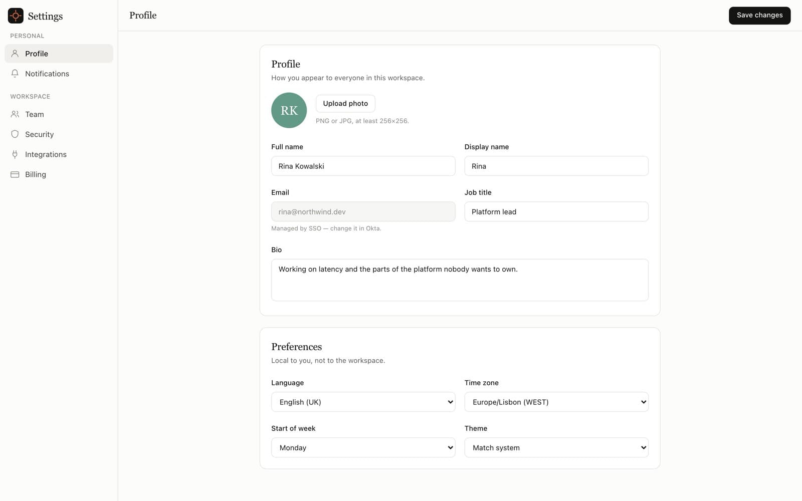 Settings - Workspace preview 1
