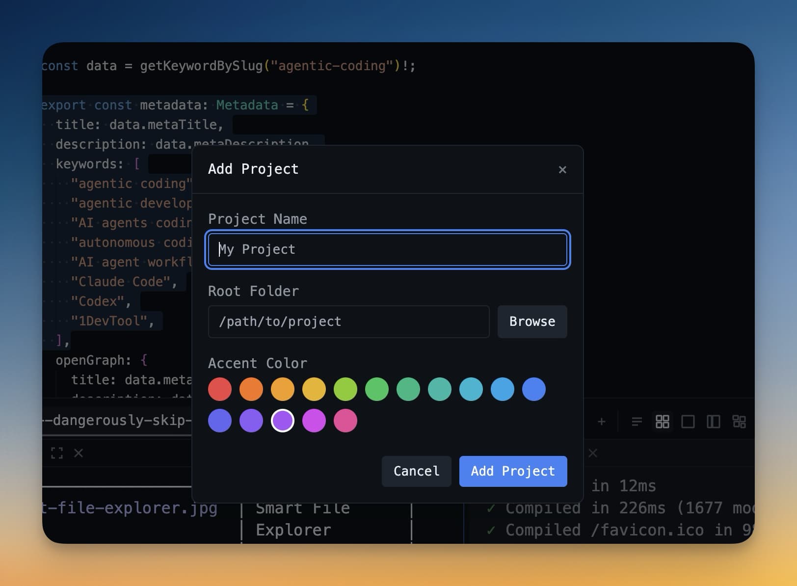 Color-coded project and terminal organization for AI agent sessions
