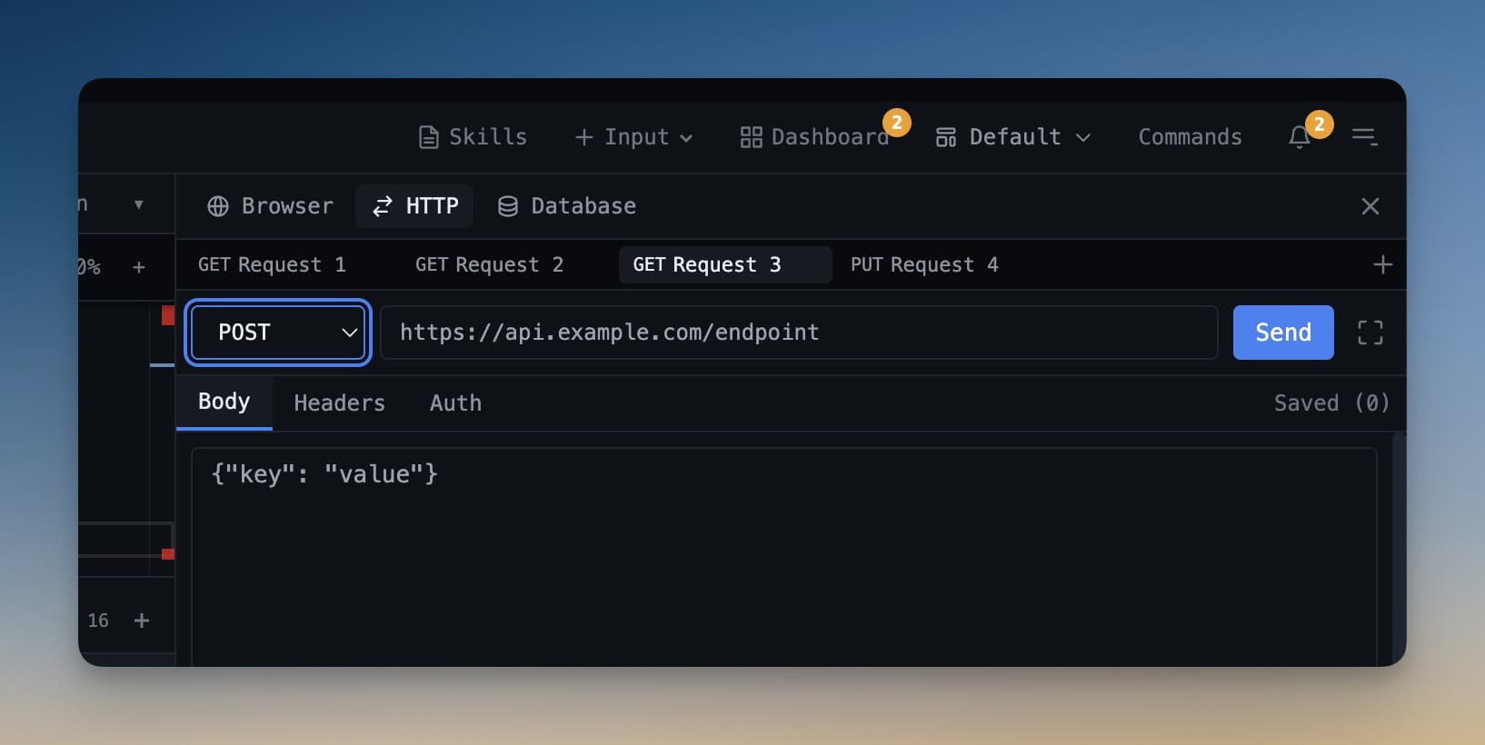 Organized request workspace with grouped API requests