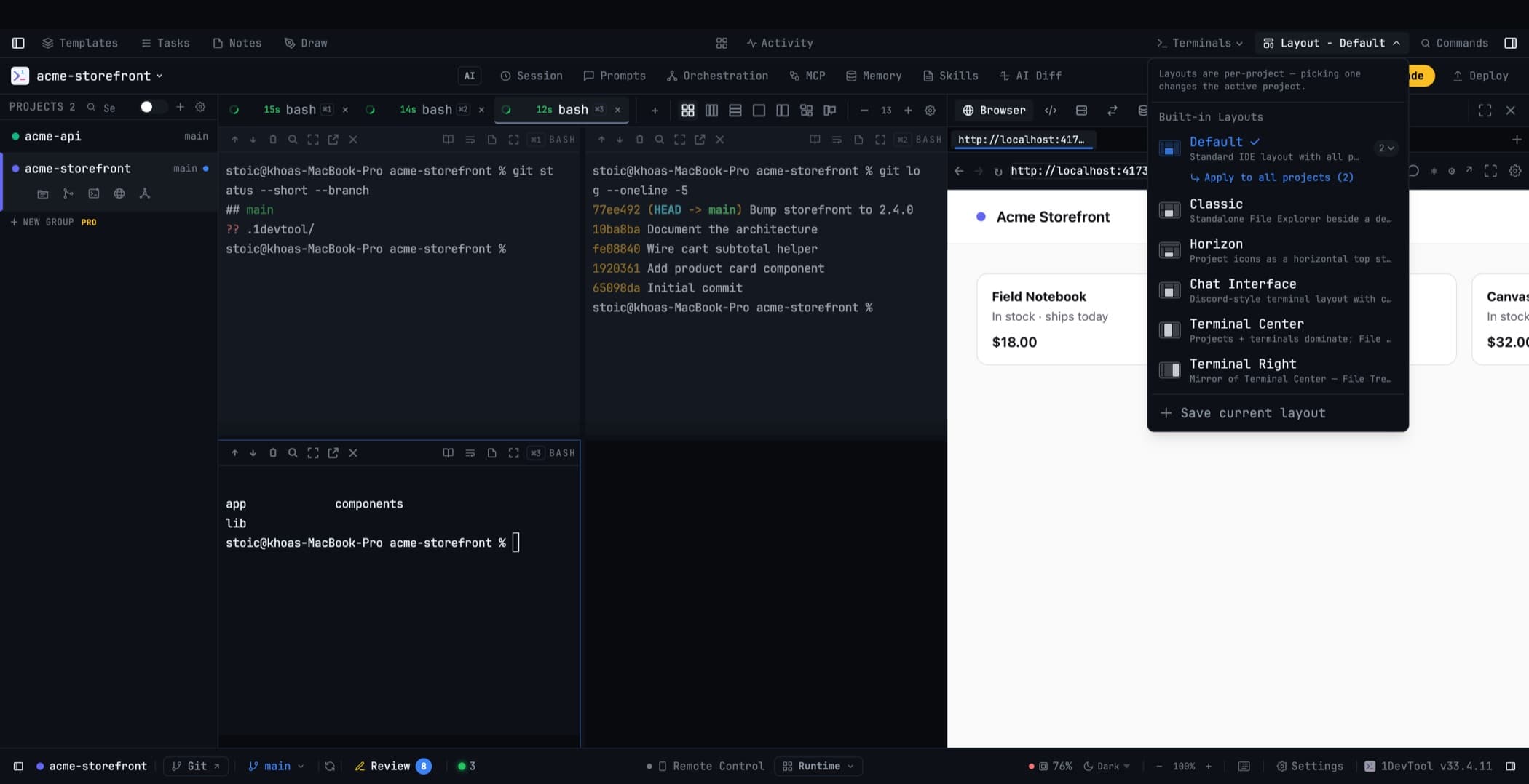 The layout picker