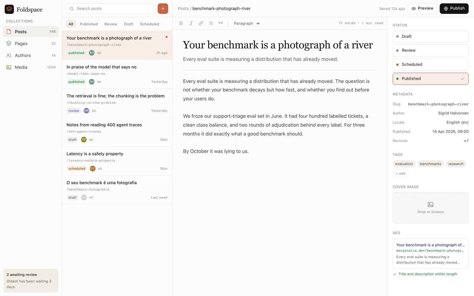 Admin Panel - Content CMS preview