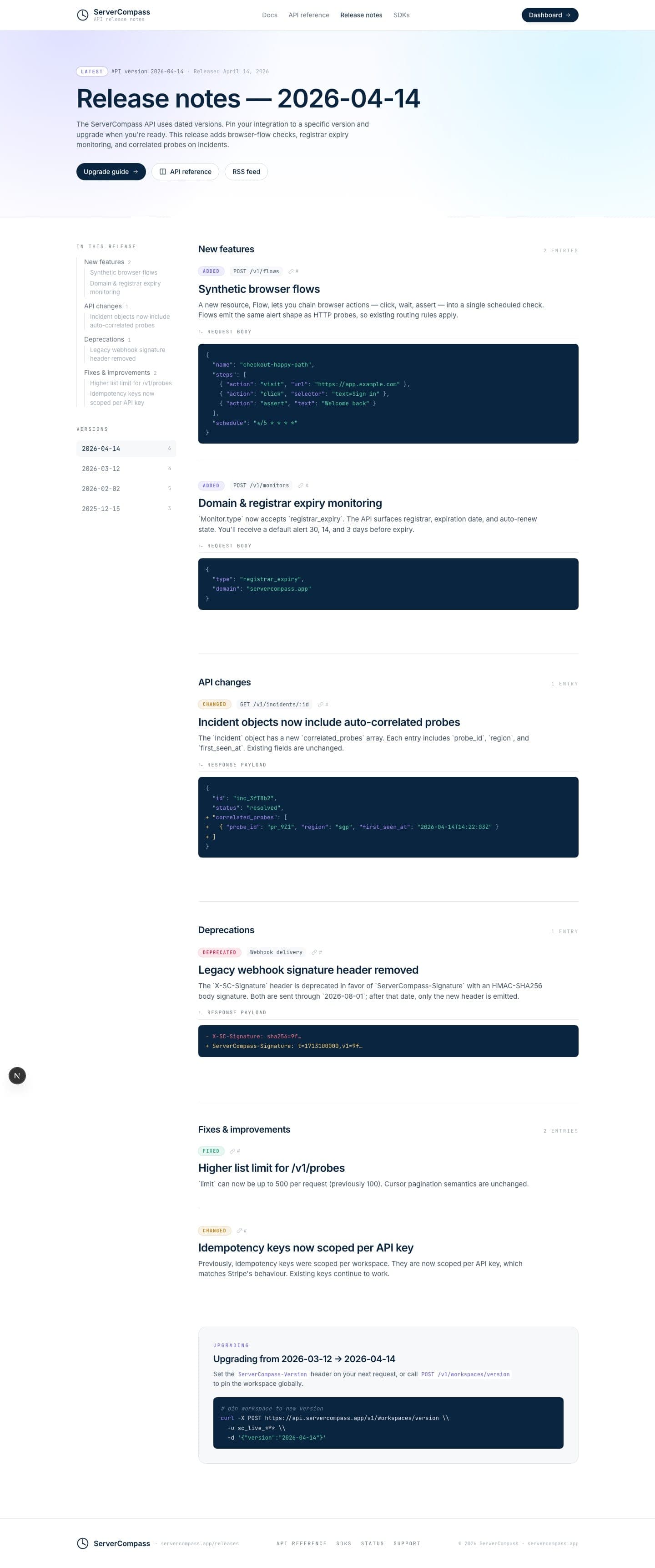 Changelog - API Release Notes preview
