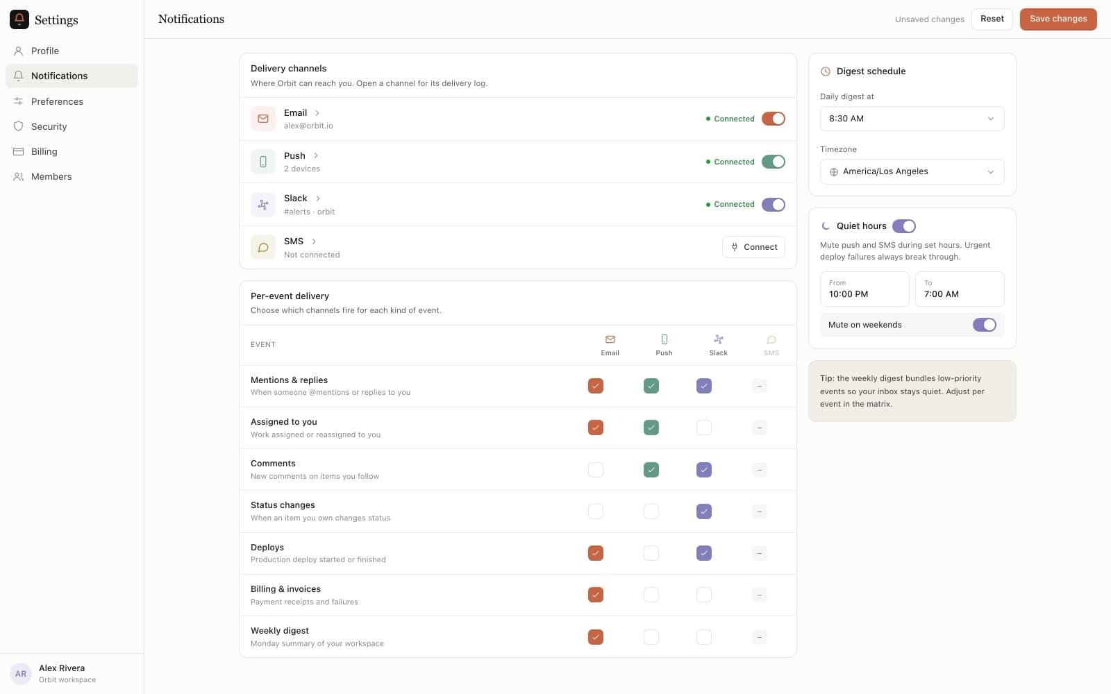 Settings - Notifications preview