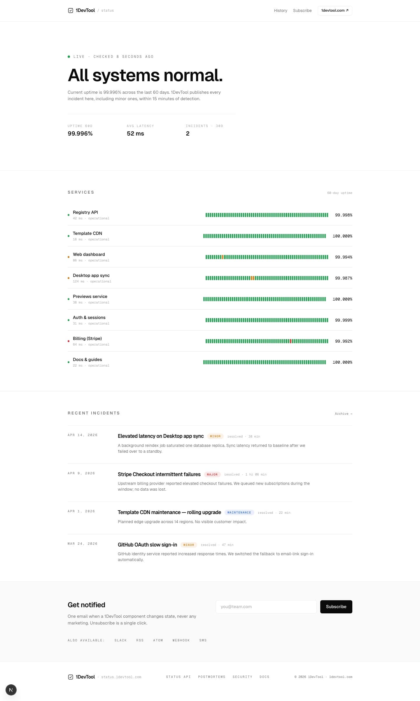 Status Page - Minimal preview