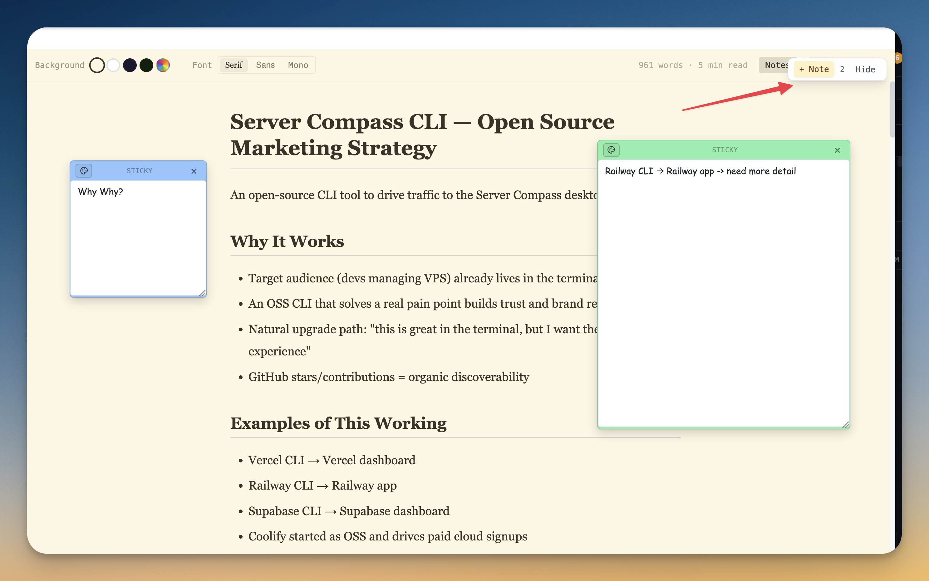 Sticky Notes in Reader Mode