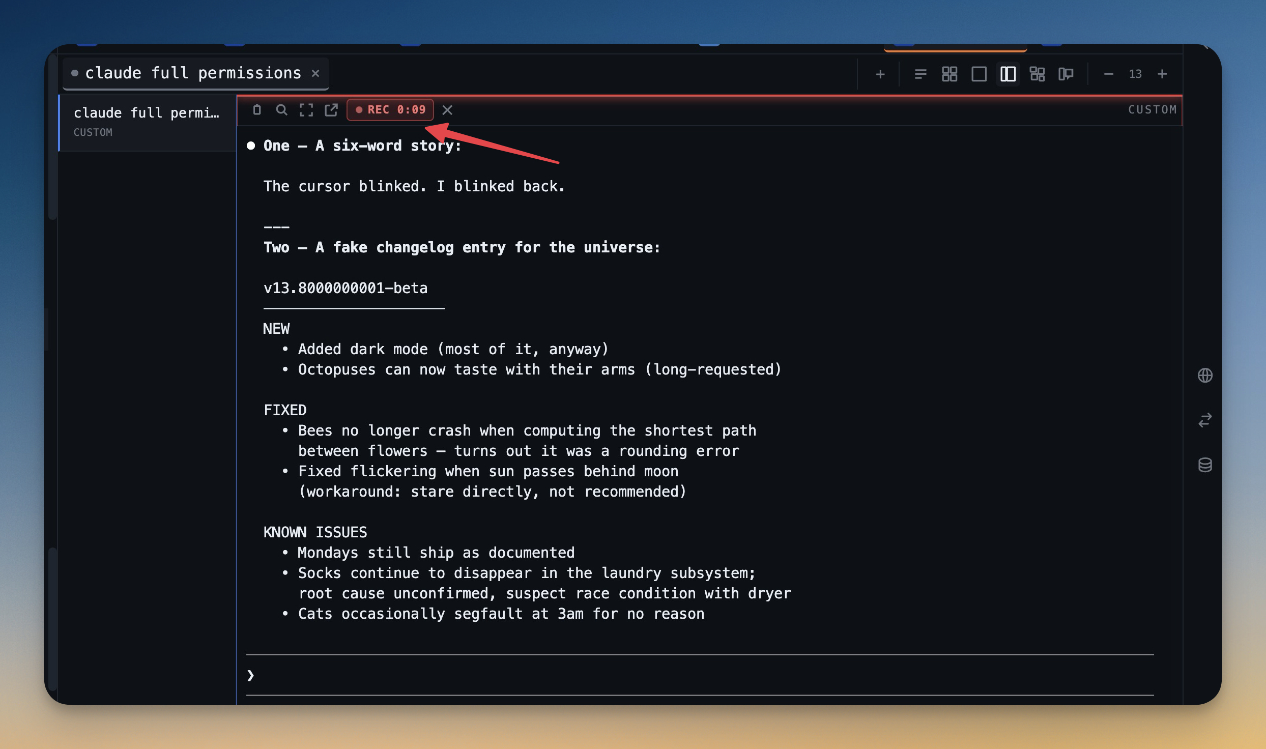 Pulsing red REC indicator and frame outline on a recording terminal