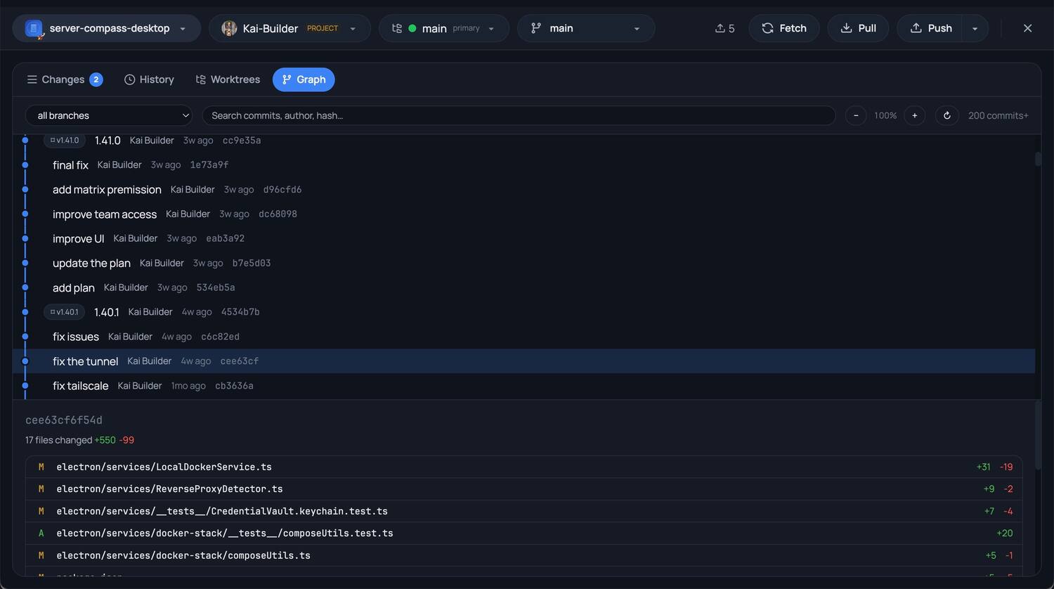 Git Client — Overview — A visual Git client built into your workspace — diff, commit, push, and branch without the terminal.